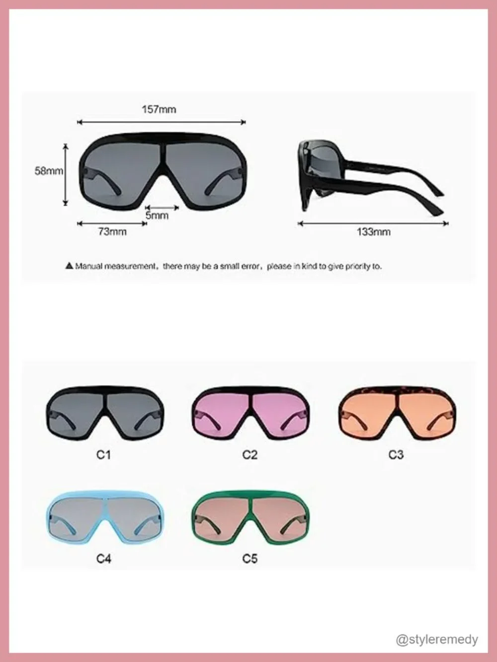 Oversized Square Sunglasses UV400 Shield Plastic Frame Unisex Retro Eyewear